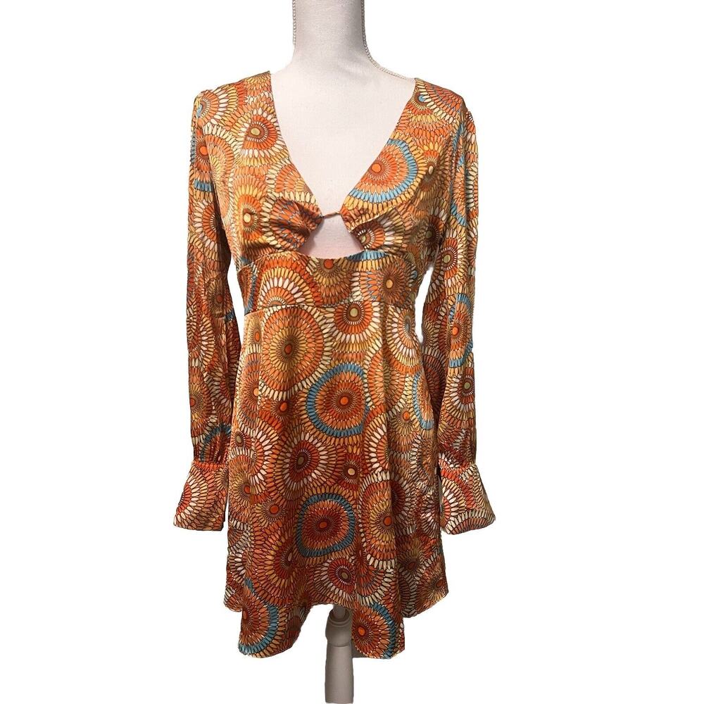 New ACOA long Sleeve Orange Circle Sunshine Dress Hippie Sz L